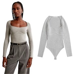 Abercrombie and Fitch Light Gray Stretchy Sweater Long Sleeve Bodysuit 0035